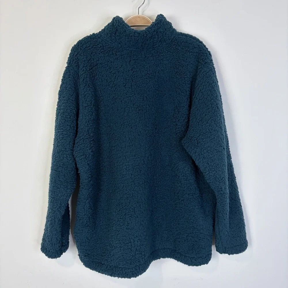 Eddie Bauer Women's XXL Fireside Plush Sherpa 1/4 Zip Pullover Peacock Green NWT